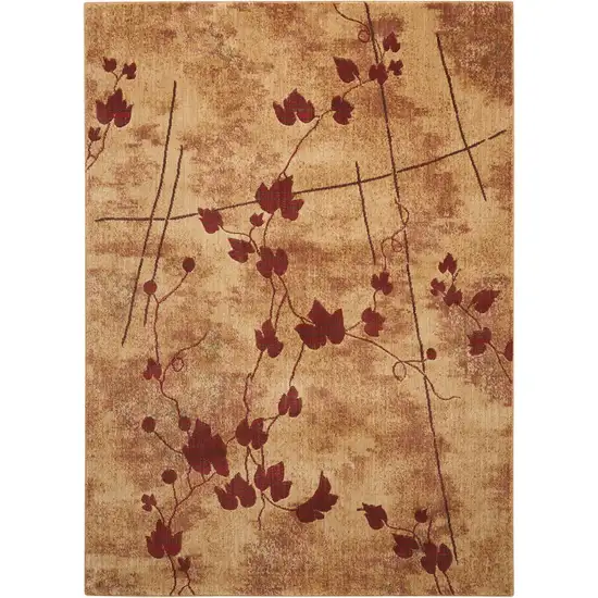 5' X 8' Tan and Red Botanical Leaves Power Loom Area Rug Photo 3