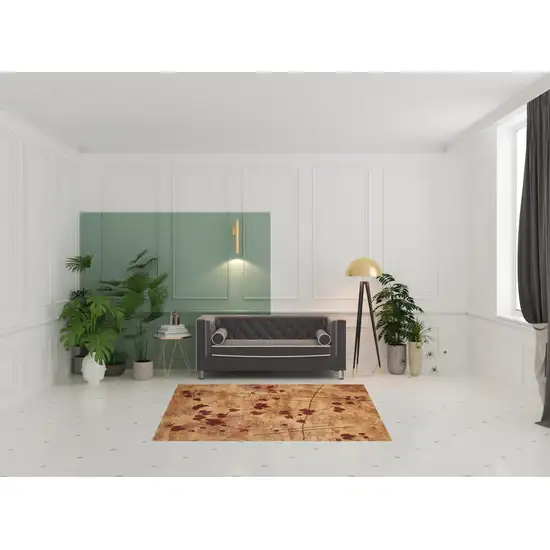 5' X 8' Tan and Red Botanical Leaves Power Loom Area Rug Photo 1