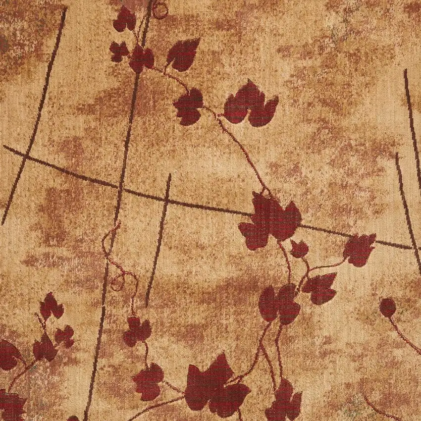 5' X 8' Tan and Red Botanical Leaves Power Loom Area Rug Photo 6