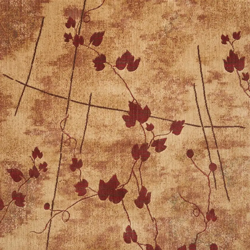 5' X 8' Tan and Red Botanical Leaves Power Loom Area Rug Photo 7