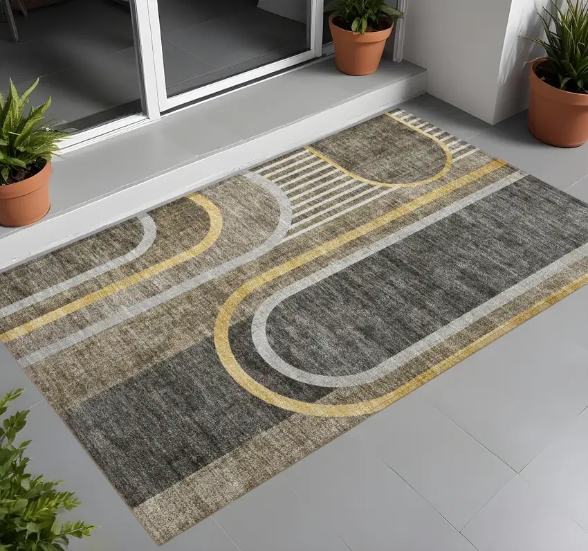3' X 4' Taupe Abstract Washable Non Skid Area Rug With UV Protection Photo 1
