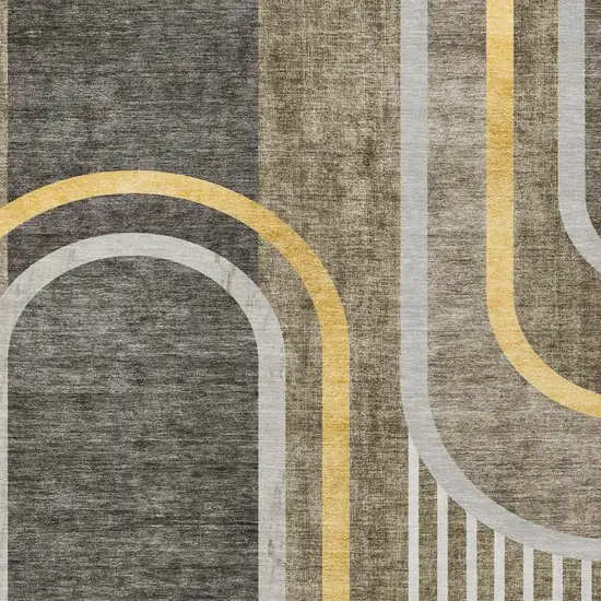 Gray Green and Gold Abstract Washable Non Skid Indoor Outdoor Area Rug Photo 4