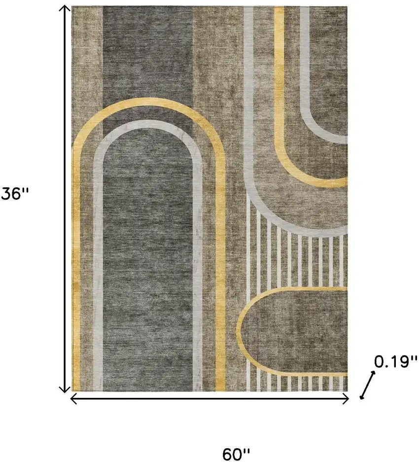 Gray Green and Gold Abstract Washable Non Skid Indoor Outdoor Area Rug Photo 3