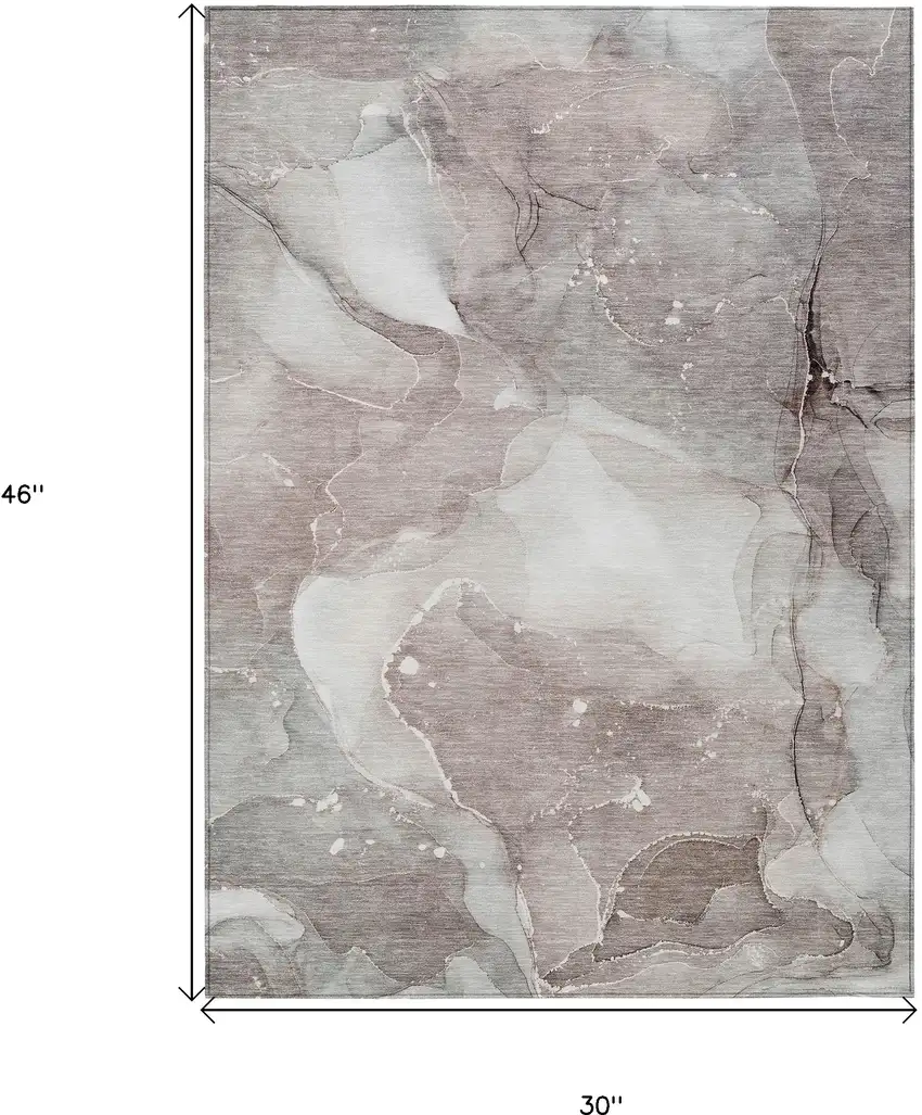 3' X 4' Taupe Abstract Washable Non Skid Indoor Outdoor Area Rug Photo 3