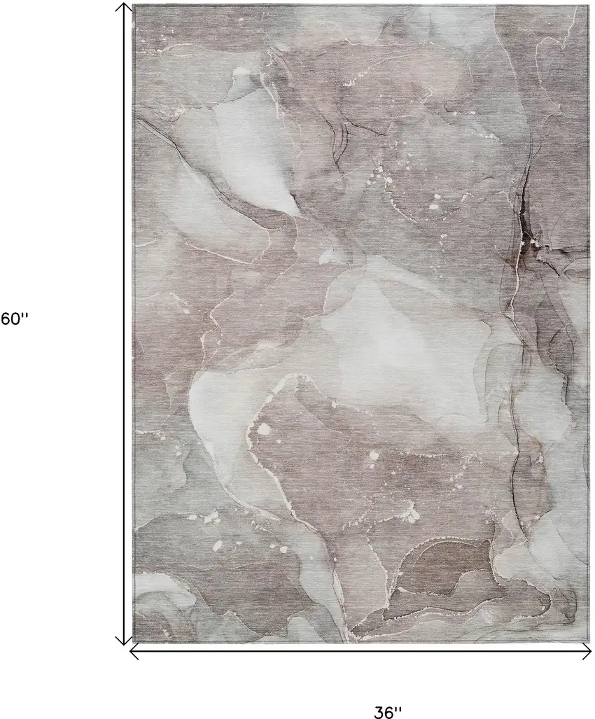 Taupe Abstract Washable Non Skid Indoor Outdoor Area Rug Photo 3