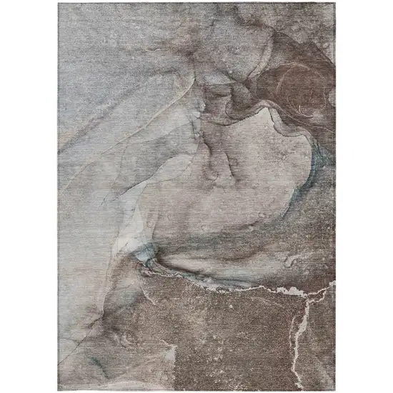 Taupe Abstract Washable Non Skid Indoor Outdoor Area Rug Photo 3