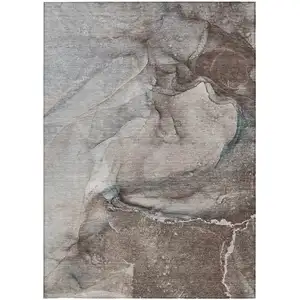 Photo of 3' X 5' Taupe Abstract Washable Non Skid Indoor Outdoor Area Rug
