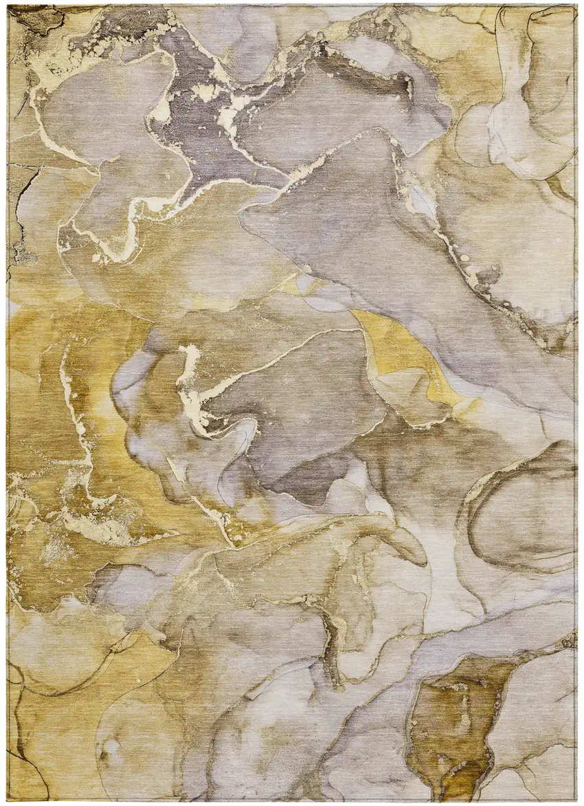 Taupe Abstract Washable Non Skid Indoor Outdoor Area Rug Photo 4