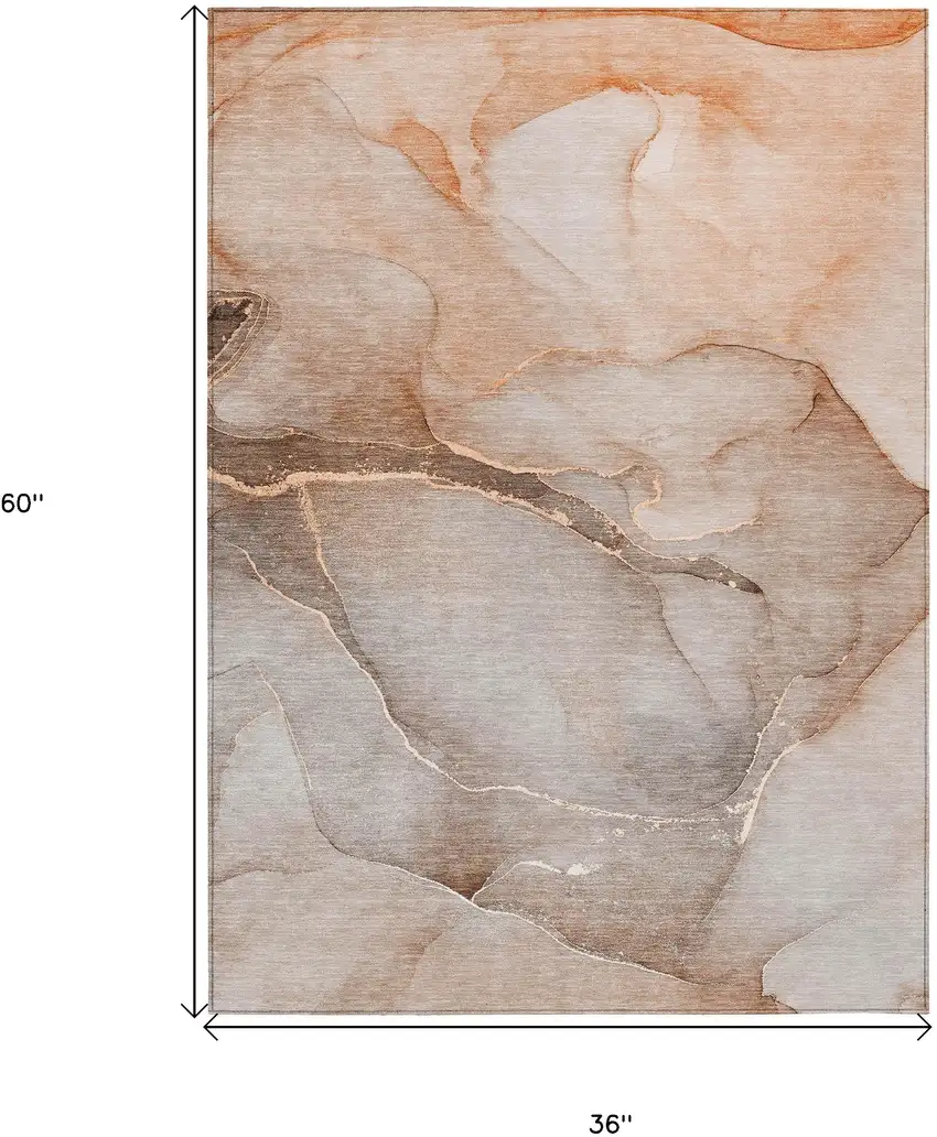 3' X 5' Taupe Abstract Washable Non Skid Indoor Outdoor Area Rug Photo 3