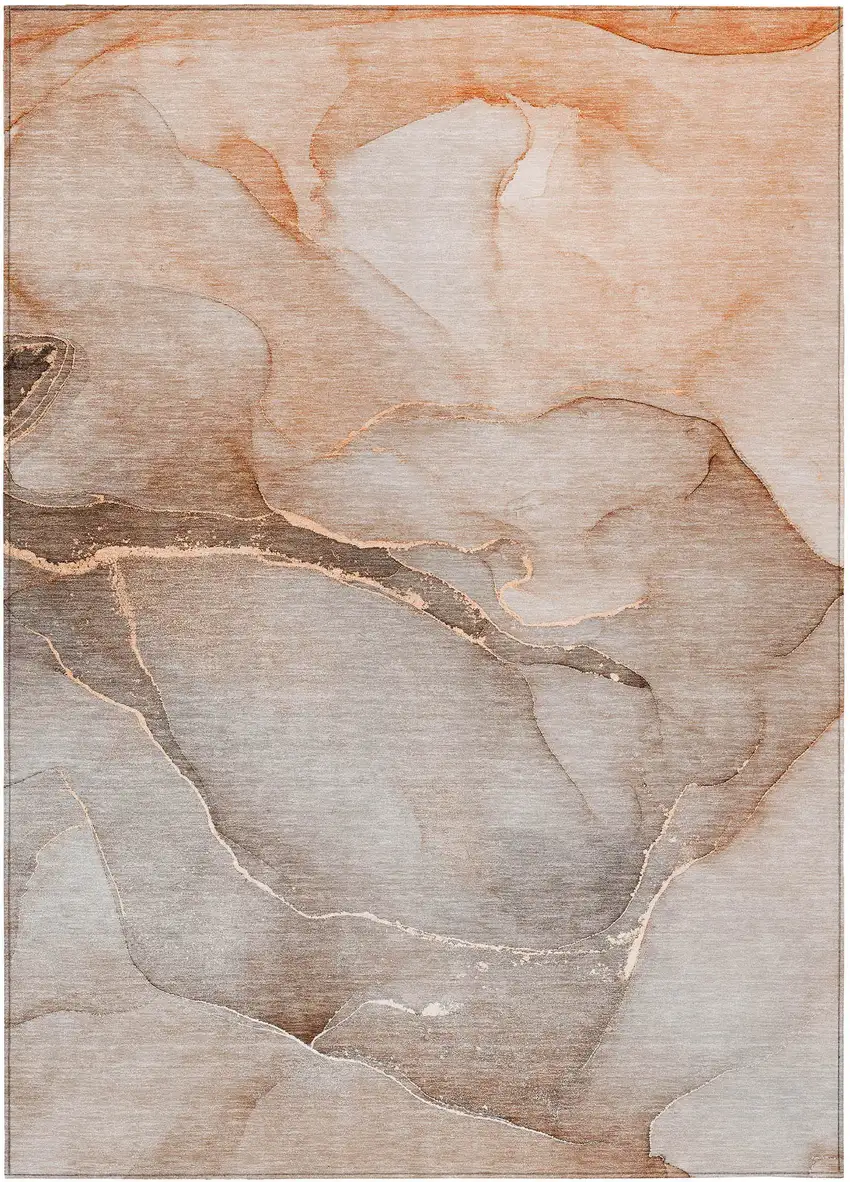 3' X 5' Taupe Abstract Washable Non Skid Indoor Outdoor Area Rug Photo 2