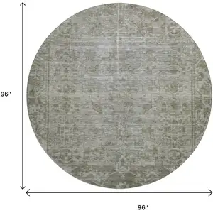 Photo of 8' X 8' Taupe And Beige Oriental Washable Round Rug With UV Protection