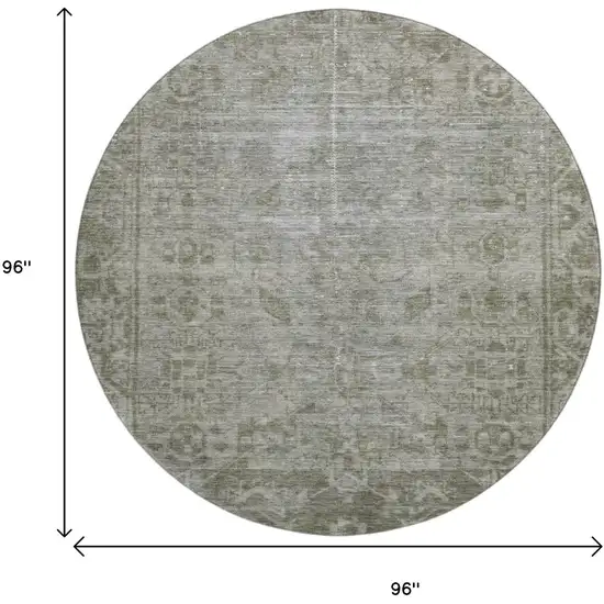 8' X 8' Taupe And Beige Oriental Washable Round Rug With UV Protection Photo 9