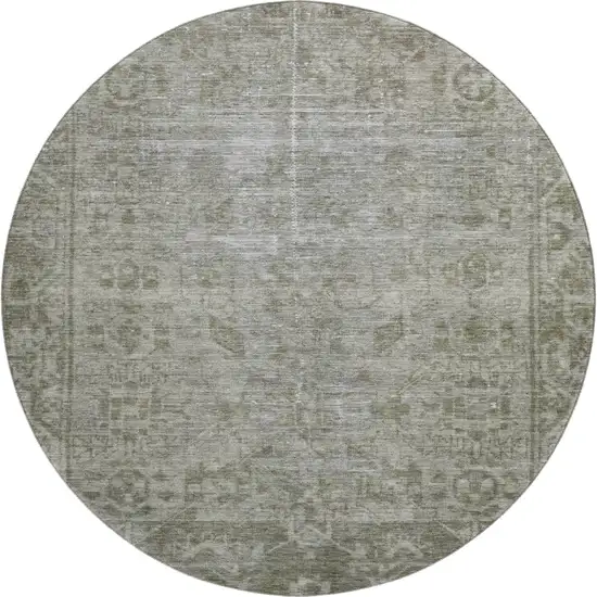 8' X 8' Taupe And Beige Oriental Washable Round Rug With UV Protection Photo 1