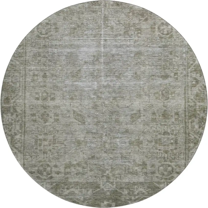 8' X 8' Taupe And Beige Oriental Washable Round Rug With UV Protection Photo 1