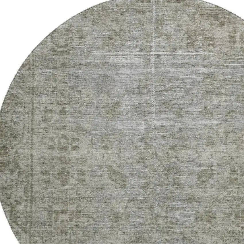 8' X 8' Taupe And Beige Oriental Washable Round Rug With UV Protection Photo 2