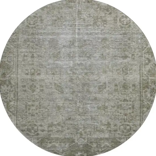 8' X 8' Taupe And Beige Oriental Washable Round Rug With UV Protection Photo 3