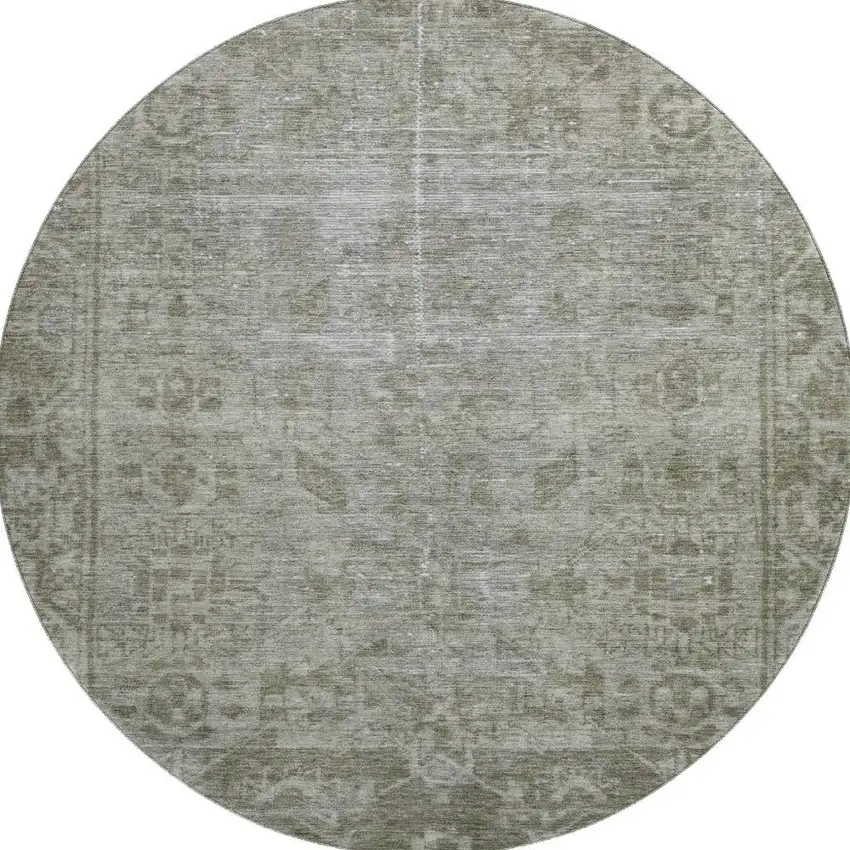 8' X 8' Taupe And Beige Oriental Washable Round Rug With UV Protection Photo 3