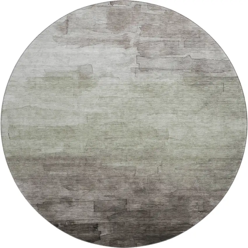 8' X 8' Taupe And Beige Striped Washable Round Rug With UV Protection Photo 1