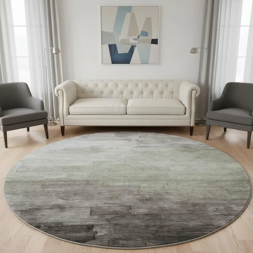 8' X 8' Taupe And Beige Striped Washable Round Rug With UV Protection Photo 2