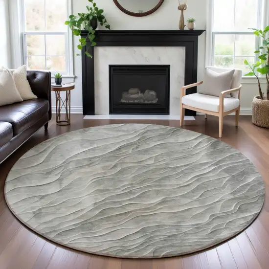 8' X 8' Taupe And Ivory Abstract Washable Round Rug With UV Protection Photo 4
