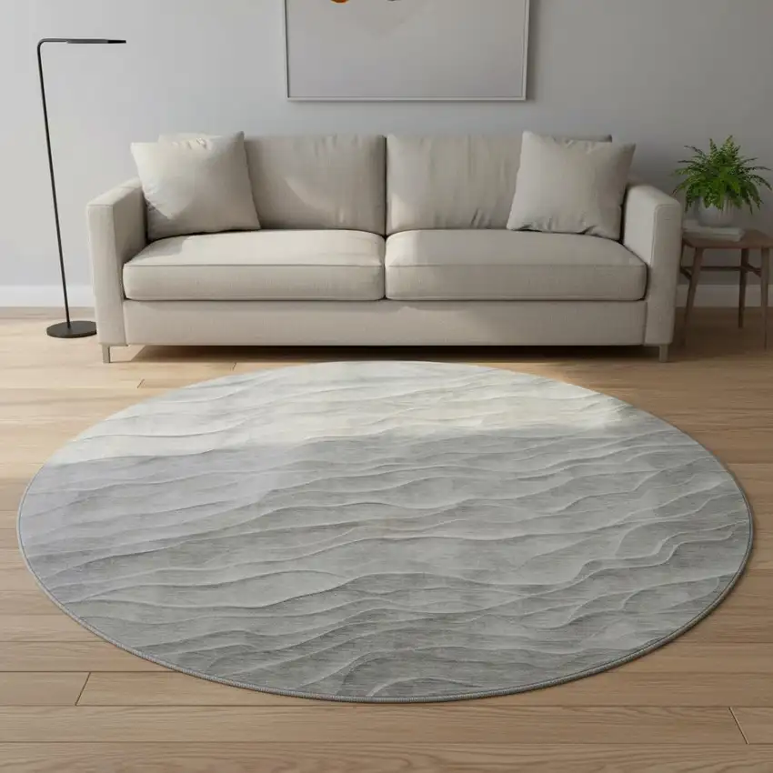 8' X 8' Taupe And Ivory Abstract Washable Round Rug With UV Protection Photo 2
