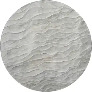 Photo of 8' X 8' Taupe And Ivory Abstract Washable Round Rug With UV Protection