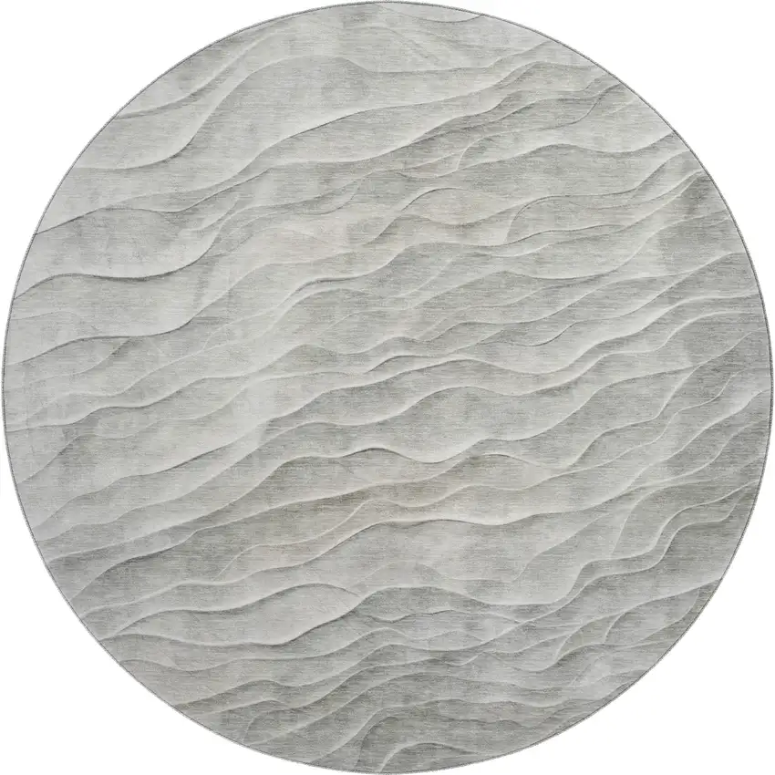 8' X 8' Taupe And Ivory Abstract Washable Round Rug With UV Protection Photo 1