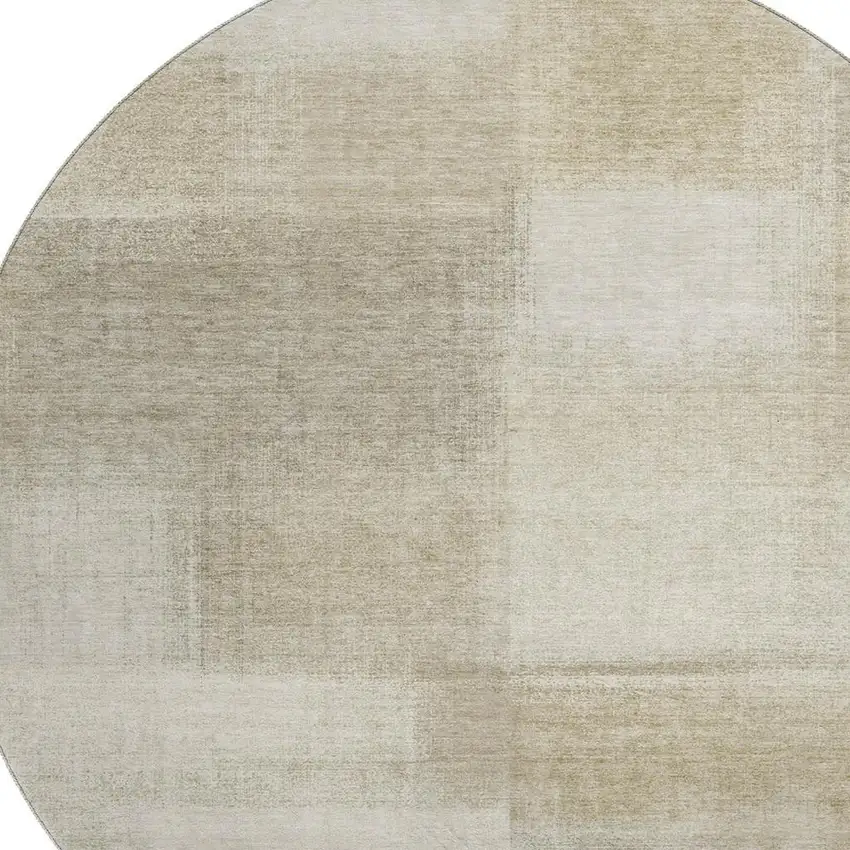 8' X 8' Taupe And Ivory Geometric Washable Round Rug With UV Protection Photo 2