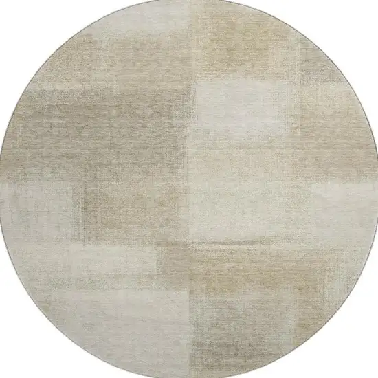 8' X 8' Taupe And Ivory Geometric Washable Round Rug With UV Protection Photo 3