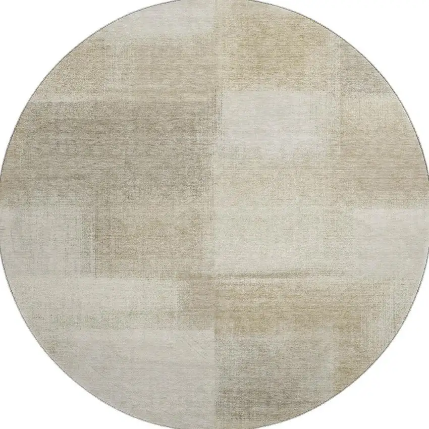 8' X 8' Taupe And Ivory Geometric Washable Round Rug With UV Protection Photo 3