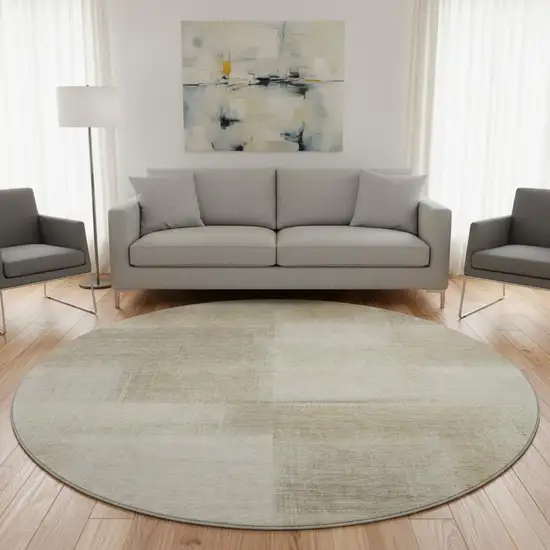 8' X 8' Taupe And Ivory Geometric Washable Round Rug With UV Protection Photo 2