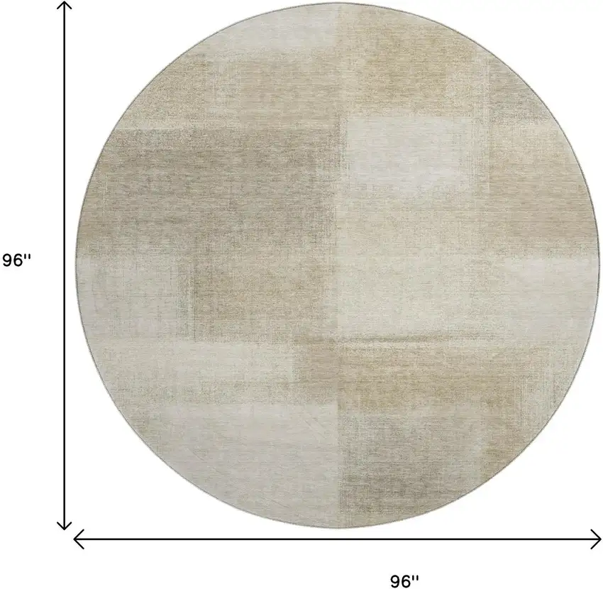 8' X 8' Taupe And Ivory Geometric Washable Round Rug With UV Protection Photo 9