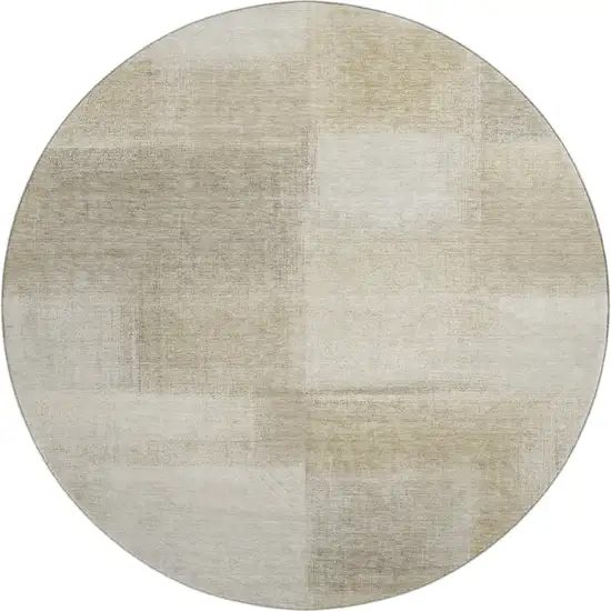 8' X 8' Taupe And Ivory Geometric Washable Round Rug With UV Protection Photo 1