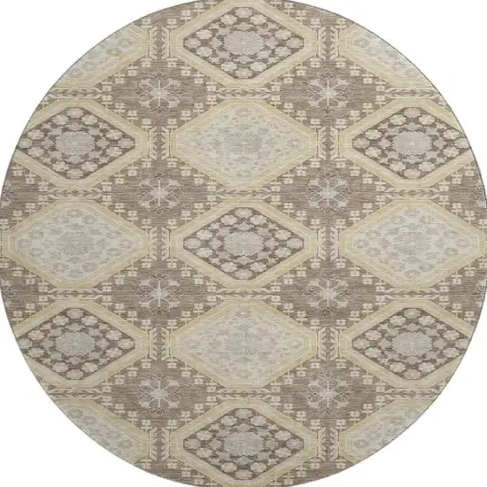 8' X 8' Taupe Beige And Gray Floral Washable Round Rug With UV Protection Photo 2