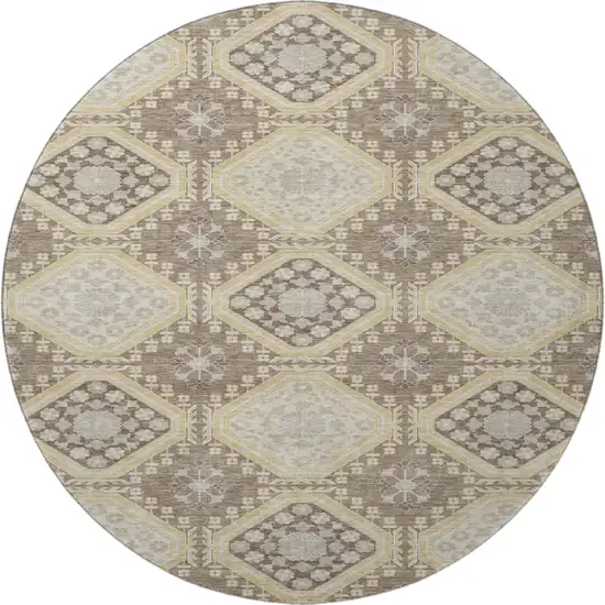 8' X 8' Taupe Beige And Gray Floral Washable Round Rug With UV Protection Photo 3