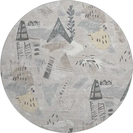 8' X 8' Taupe Beige And Gray Geometric Washable Round Rug With UV Protection Photo 1