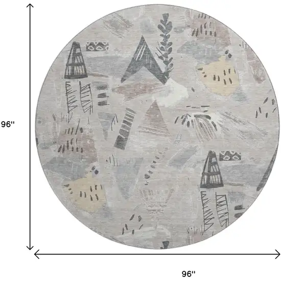 8' X 8' Taupe Beige And Gray Geometric Washable Round Rug With UV Protection Photo 9