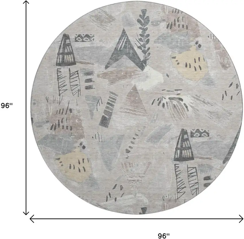 8' X 8' Taupe Beige And Gray Geometric Washable Round Rug With UV Protection Photo 9