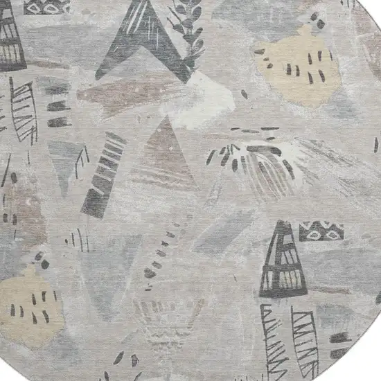 8' X 8' Taupe Beige And Gray Geometric Washable Round Rug With UV Protection Photo 2