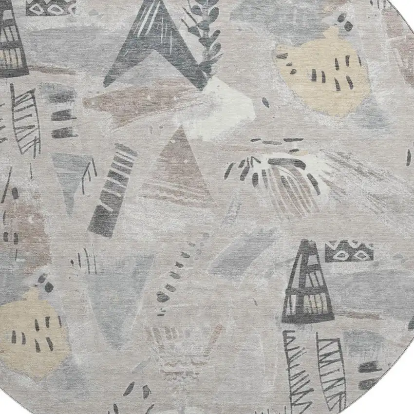 8' X 8' Taupe Beige And Gray Geometric Washable Round Rug With UV Protection Photo 2