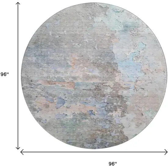 8' X 8' Taupe Blue And Gray Abstract Washable Round Rug With UV Protection Photo 8