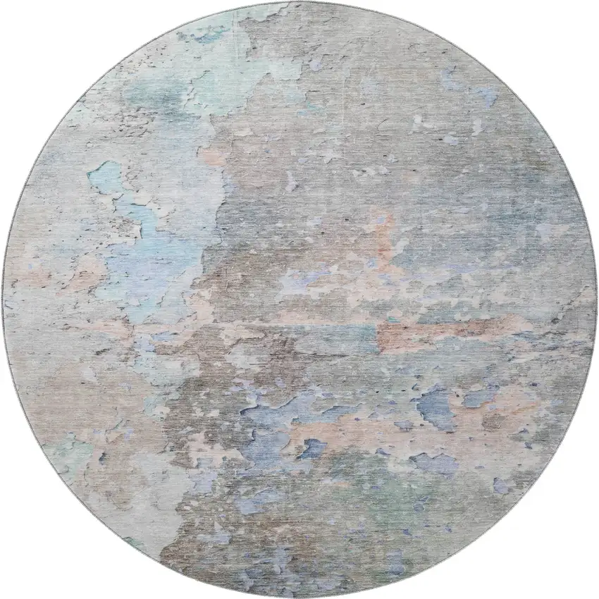 8' X 8' Taupe Blue And Gray Abstract Washable Round Rug With UV Protection Photo 2