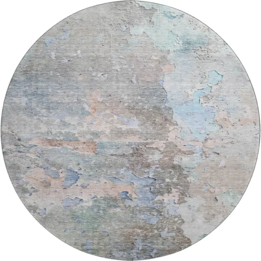 8' X 8' Taupe Blue And Gray Abstract Washable Round Rug With UV Protection Photo 1