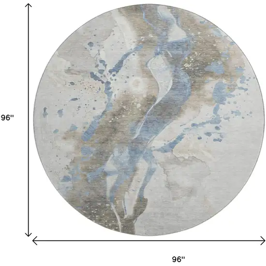 8' X 8' Taupe Blue And Ivory Abstract Washable Round Rug With UV Protection Photo 9