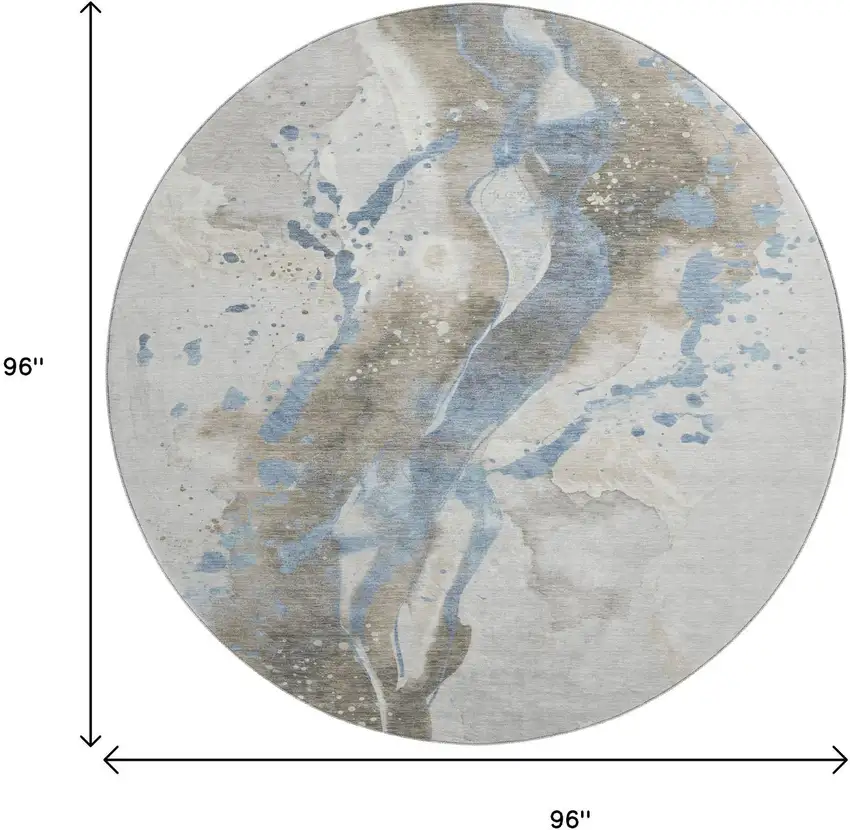 8' X 8' Taupe Blue And Ivory Abstract Washable Round Rug With UV Protection Photo 9