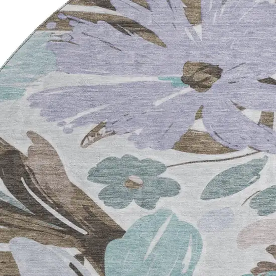 8' X 8' Taupe Blue And Lavender Floral Washable Round Rug With UV Protection Photo 2
