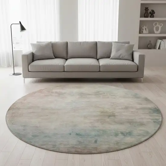 8' X 8' Taupe Blush And Teal Abstract Washable Round Rug With UV Protection Photo 2