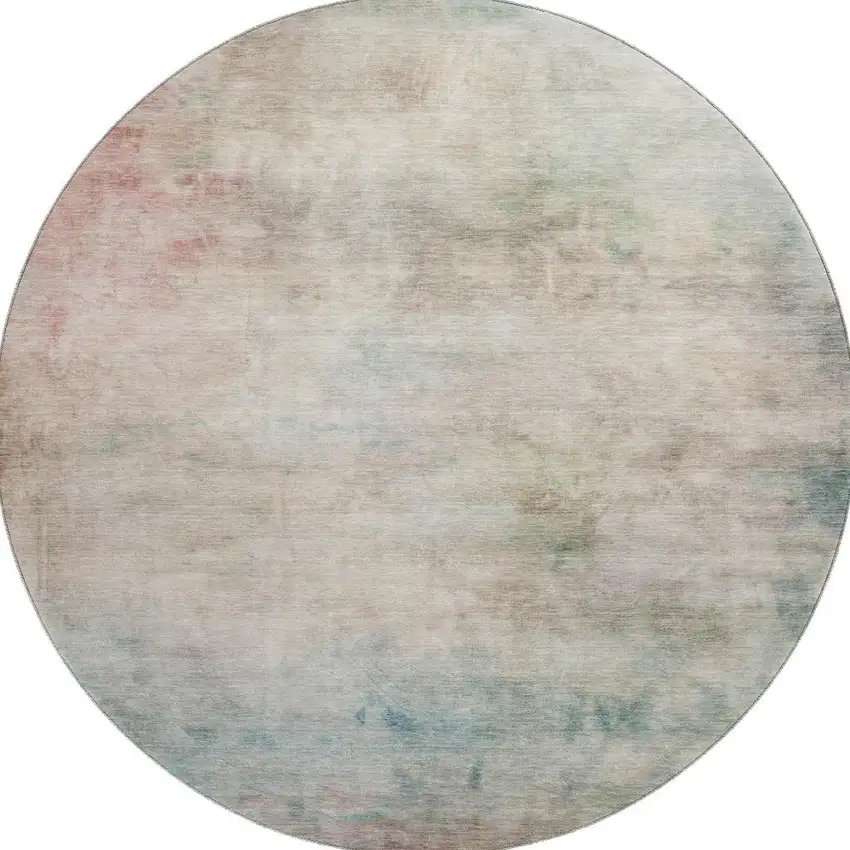 8' X 8' Taupe Blush And Teal Abstract Washable Round Rug With UV Protection Photo 3