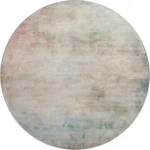 Photo of 8' X 8' Taupe Blush And Teal Abstract Washable Round Rug With UV Protection