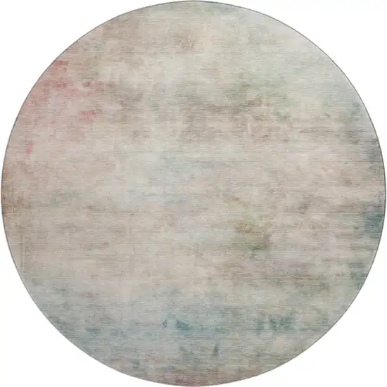 8' X 8' Taupe Blush And Teal Abstract Washable Round Rug With UV Protection Photo 1